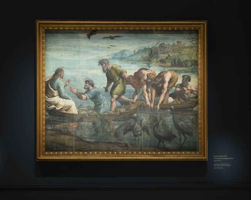 Installation view, Raphael Cartoon 'The Miraculous Draught of Fishes'. Photo (c) V&A. Courtesy Royal Collection Trust HM Queen Elizabeth 2021.jpg